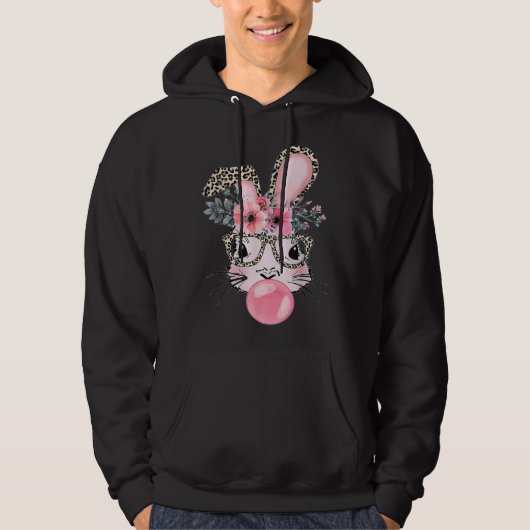 Cute Bunny With Leopard Glasses Bubblegum Easter D Hoodie (Voorkant)