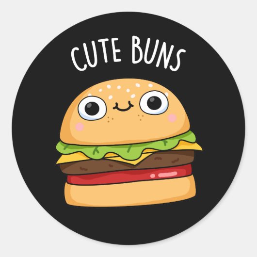 Cute Buns Funny Burger Pun Dark BG Ronde Sticker (Voorkant)