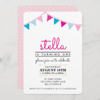 CUTE BUNTING 1ER anniversaire INVITATION rose bleu