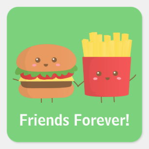 Cute Burger en French Fries Friends Forever Vierkante Sticker