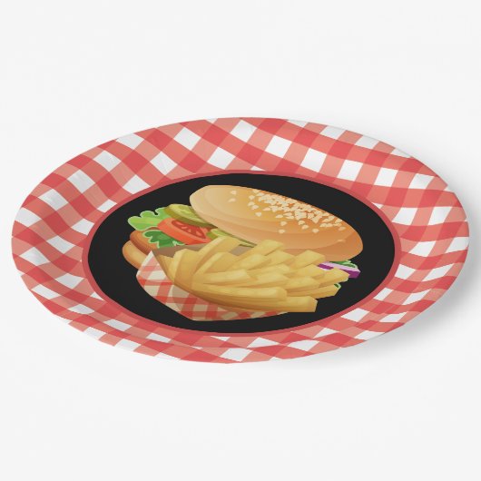 Cute Burger en Fries party Papieren Bordje (Gekanteld)
