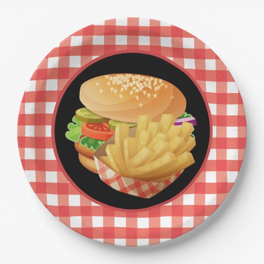 Cute Burger en Fries party Papieren Bordje (Voorkant)