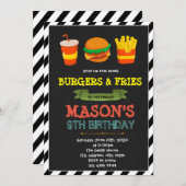 Cute burger et frites invitation au thème (Devant / Derrière)