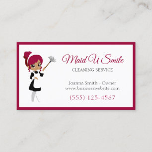 Cute Burgundy Cleaning Maid Housecleaning Service Visitekaartje