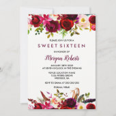 Cute Burgundy Rouge Floral Sweet 16 Invitation de  (Devant)