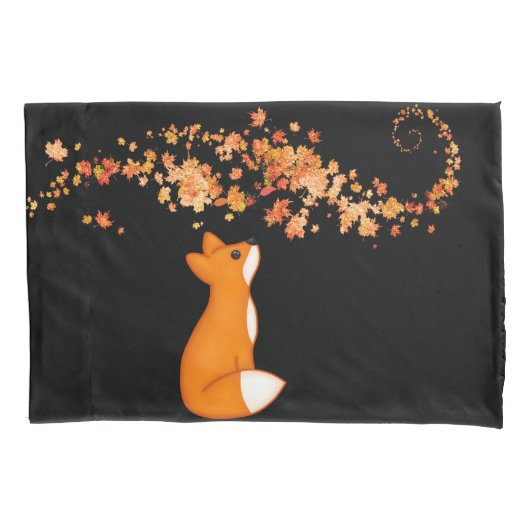 Cute Burnt Oranje Fox en Autumn Leaves Kussensloop (Voorkant)