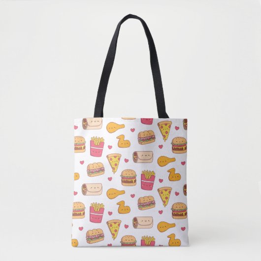 Cute Burrito Pizza Sandwich Burger Fries Pattern Draagtas (Voorkant)