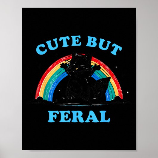 Cute But Feral Raccoon With Rainbow Funny Raccoon  Poster (Voorkant)