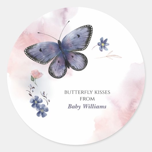Cute Butterfly Baby shower Ronde Sticker (Voorkant)