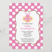 Cute Butterfly Birthday Party Invitation Kaart (Voorkant / Achterkant)