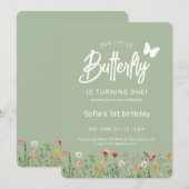 Cute Butterfly First Birthday Invitation (Devant / Derrière)