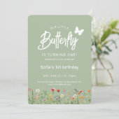 Cute Butterfly First Birthday Invitation (Debout devant)