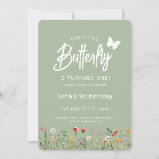 Cute Butterfly First Birthday Invitation (Devant)