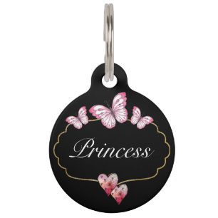Cute Butterfly roze Hearts Gold Lijst Huisdierpenning