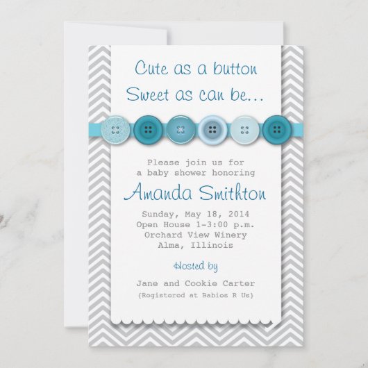 Cute Button Baby shower Invitation Kaart (Voorkant)