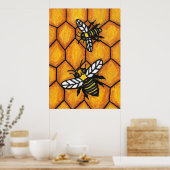 Cute Buzzing Bees op Honeycomb Poster (Keuken)