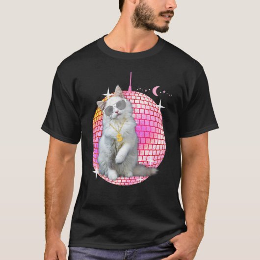 Cute Ca Cat Disco Retro Techno Dj Cat Party T T-shirt (Voorkant)