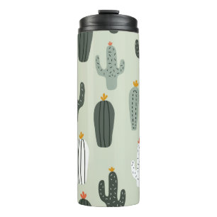 Cute cacti naadloos patroon, achtergrond met hand thermosbeker