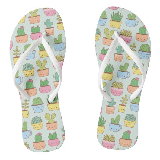 Cute Cacti Succulents Planten Doodles Pattern Teenslippers (Voetbed)