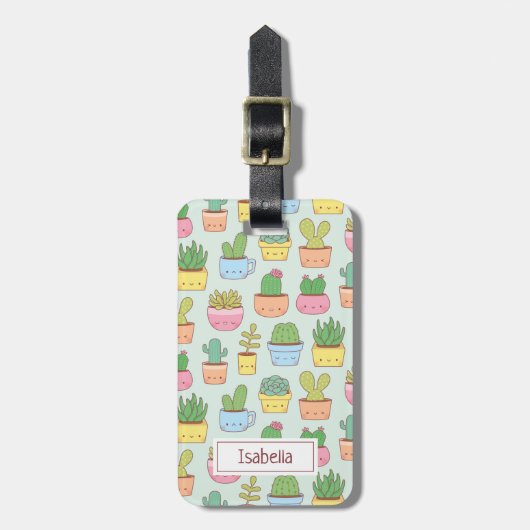 Cute Cacti Succulents Planten Pattern Personalized Bagagelabel (Voorkant verticaal)