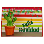 Cute Cactus and Holiday Lights Feliz Navidad Groot Cadeauzakje (Voorkant)