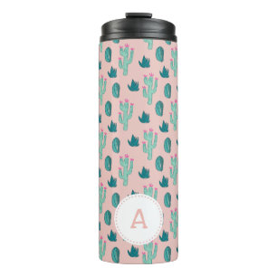 Cute Cactus Doodle Pattern   Monogram Thermosbeker