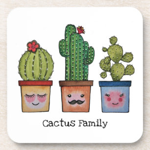 Cute Cactus Family in Waterverf Bier Onderzetter