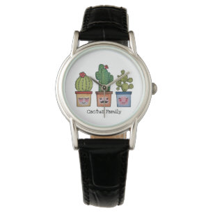 Cute Cactus Family in Waterverf Horloge