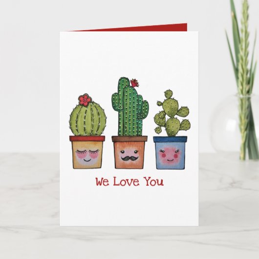 Cute Cactus Family in Waterverf Kaart (Voorkant)