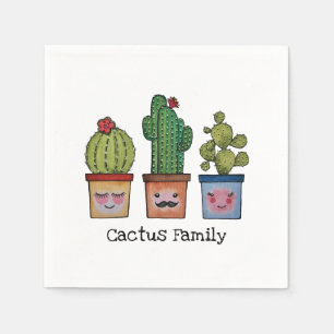 Cute Cactus Family in Waterverf Servet