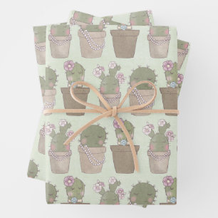 Cute Cactus Girls die juwelen dragen Inpakpapier Vel