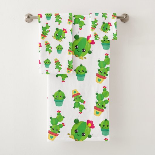 Cute Cactus, Green Cactus, Cactus Pattern Bad Handdoek (Insitu)