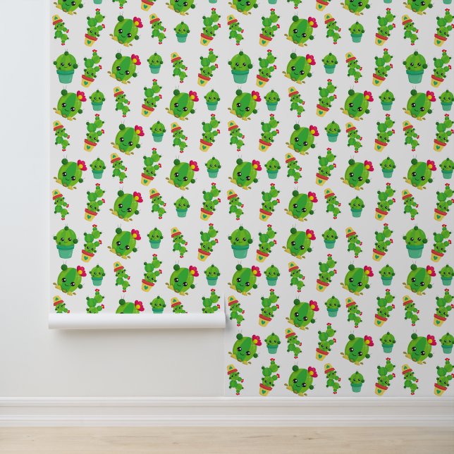 Cute Cactus, Green Cactus, Cactus Pattern Behang (Applicatie)