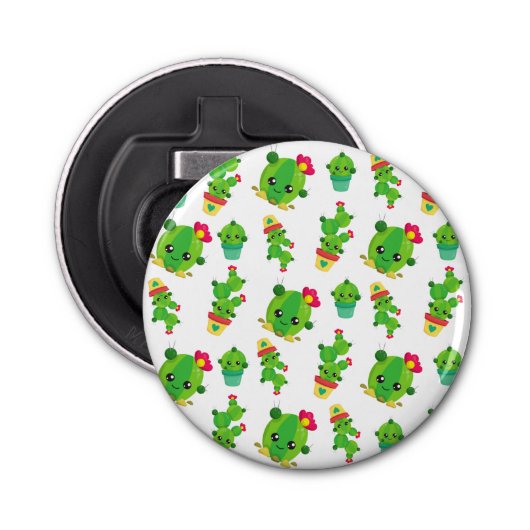 Cute Cactus, Green Cactus, Cactus Pattern Button Flesopener (Voorkant)
