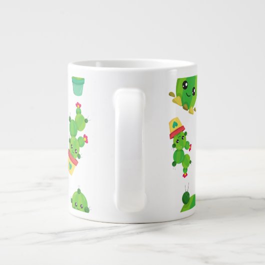 Cute Cactus, Green Cactus, Cactus Pattern Extra Grote Beker (Achterkant)