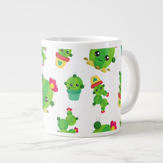 Cute Cactus, Green Cactus, Cactus Pattern Extra Grote Beker (Voorkant rechts)