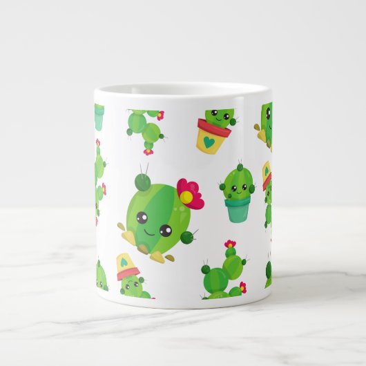 Cute Cactus, Green Cactus, Cactus Pattern Extra Grote Beker (Voorkant)