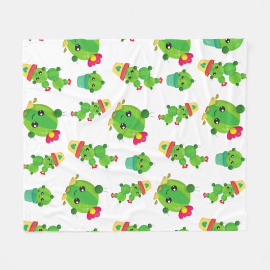 Cute Cactus, Green Cactus, Cactus Pattern Fleece Deken (Voorkant (Horizontaal))