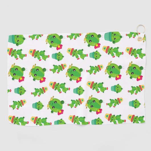 Cute Cactus, Green Cactus, Cactus Pattern Golfhanddoek (Horizontaal)