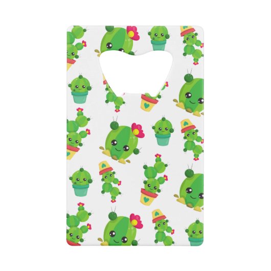 Cute Cactus, Green Cactus, Cactus Pattern Kredietkaart Flessenopener (Voorkant)