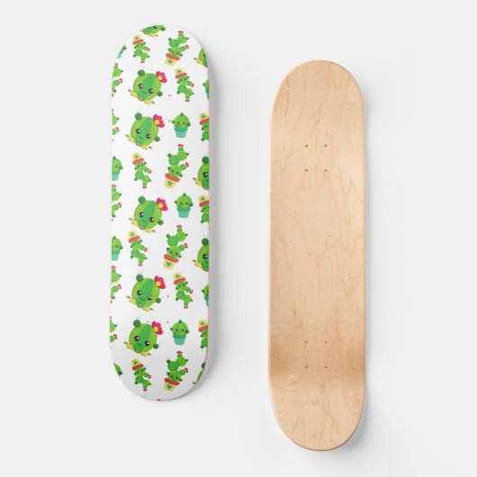 Cute Cactus, Green Cactus, Cactus Pattern Skateboard (Voorkant)