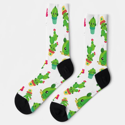 Cute Cactus, Green Cactus, Cactus Pattern Sokken (Links)