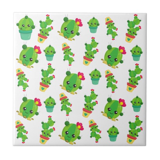 Cute Cactus, Green Cactus, Cactus Pattern Tegeltje (Voorkant)