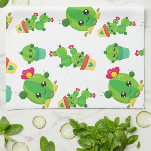 Cute Cactus, Green Cactus, Cactus Pattern Theedoek (Gevouwen)