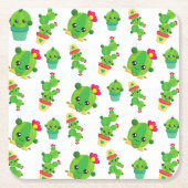 Cute Cactus, Green Cactus, Cactus Pattern Vierkante Kartonnen Onderzetter (Voorkant)