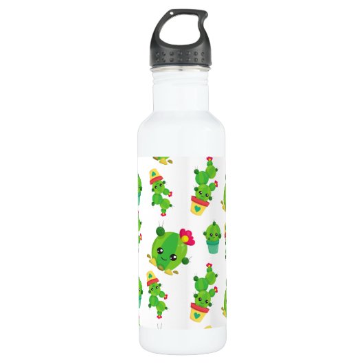 Cute Cactus, Green Cactus, Cactus Pattern Waterfles (Voorkant)