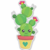 Cute Cactus, Green Cactus, Kawaii Cactus, Flowers Sticker (Voorkant)