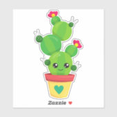 Cute Cactus, Green Cactus, Kawaii Cactus, Flowers Sticker (Vel)