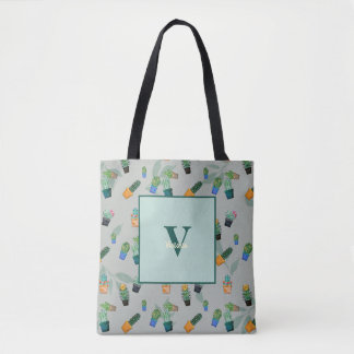 Cute Cactus Greenery Flower Pattern Draagtas