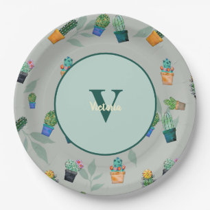 Cute Cactus Greenery Flower Pattern Papieren Bordje